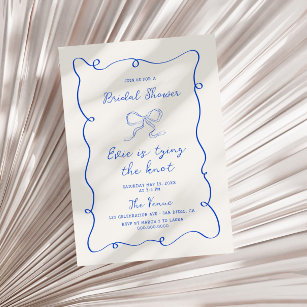 Blauer Rahmen-Flachband-Brautparty mit Handzeichnu Einladung