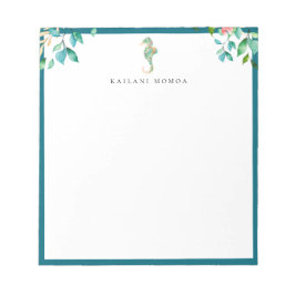 Blauer Rahmen für botanisches Seepferd Notizblock