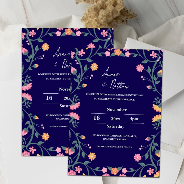 Blauer Rahmen für Hochzeitsfeiern (Blue Intricate Floral Frame Wedding Invitation)