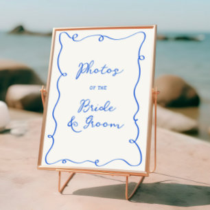 Blauer Rahmen-Hochzeit mit Handzeichnung Poster