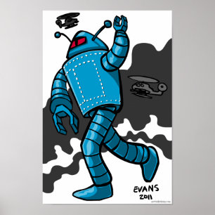 Blauer randalierender Roboter Poster