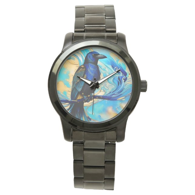 Blauer Raps, Blau und Gold abstrakt Armbanduhr (Vorderseite)