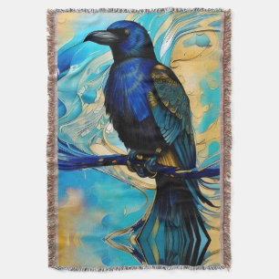 Blauer Raps, Blau und Gold abstrakt Decke