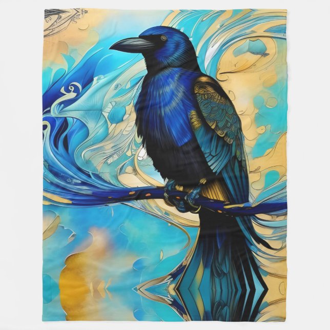 Blauer Raps, Blau und Gold abstrakt Fleecedecke (Vorderseite)