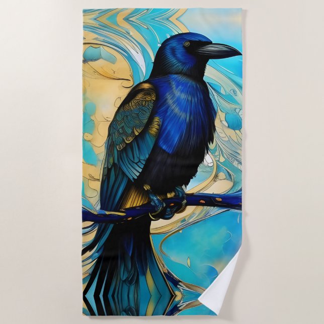 Blauer Raps, Blau und Gold abstrakt Strandtuch (Vorderseite)