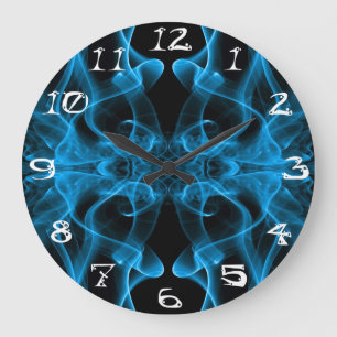 Blauer Rauch auf schwarz mit Zahlen Große Wanduhr