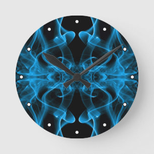 Blauer Rauch Symmetrischer Minimalistischer Schwar Runde Wanduhr