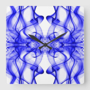 Blauer Rauch Symmetrisches Minimalistisches Weiß Quadratische Wanduhr