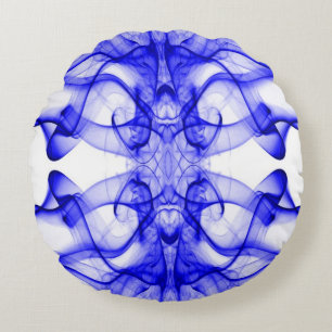 Blauer Rauch Symmetrisches Minimalistisches Weiß Rundes Kissen