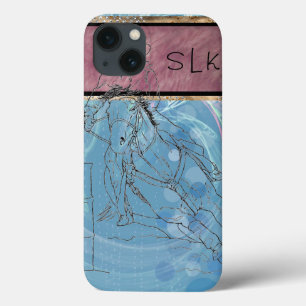 Blauer Regen Monogram Barrel Racer iPhone 13 Hülle