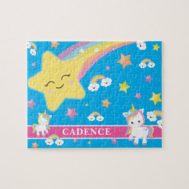 Blauer Regenbogen Einhorn Personalisiert Kinder (Horizontal)