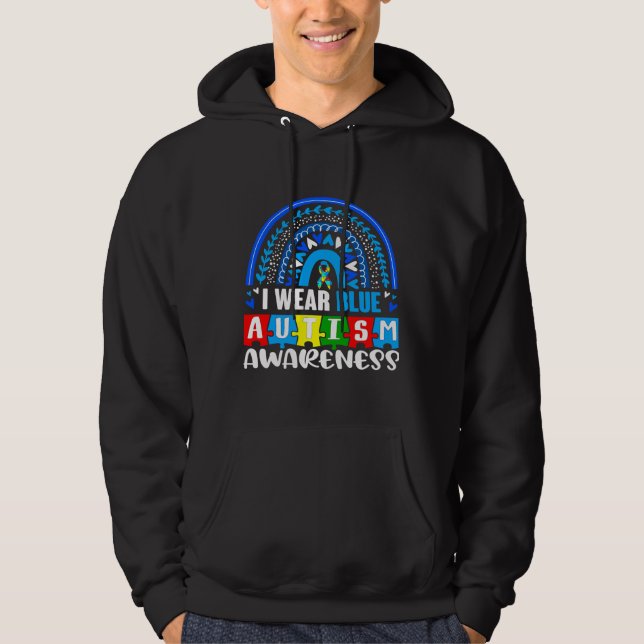 Blauer Regenbogen Farbe Autismus Sensibilisierungs Hoodie (Vorderseite)