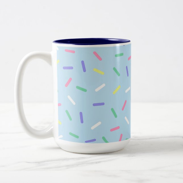 Blauer Regenbogen Sprinklen Konfetti Spaß farbenfr Zweifarbige Tasse (Links)