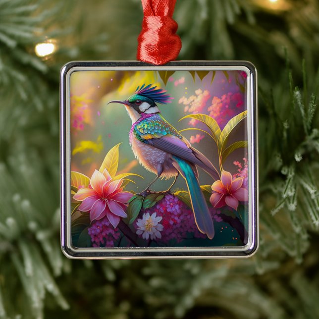 Blauer Regenbogen Winged Sunbird Fantasy Bird Ornament Aus Metall (Baum)