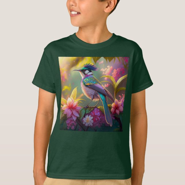 Blauer Regenbogen Winged Sunbird Fantasy Bird T-Shirt (Vorderseite)