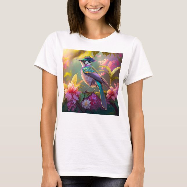 Blauer Regenbogen Winged Sunbird Fantasy Bird T-Shirt (Vorderseite)