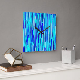 Blauer Regenfall Abstrakt Quadratische Wanduhr