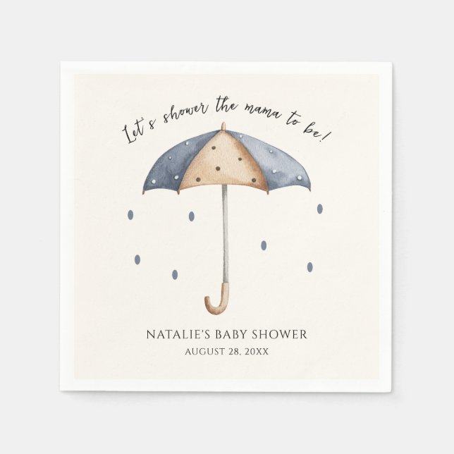 Blauer Regenschirm und Rain Baby Dusche Serviette (Vorderseite)