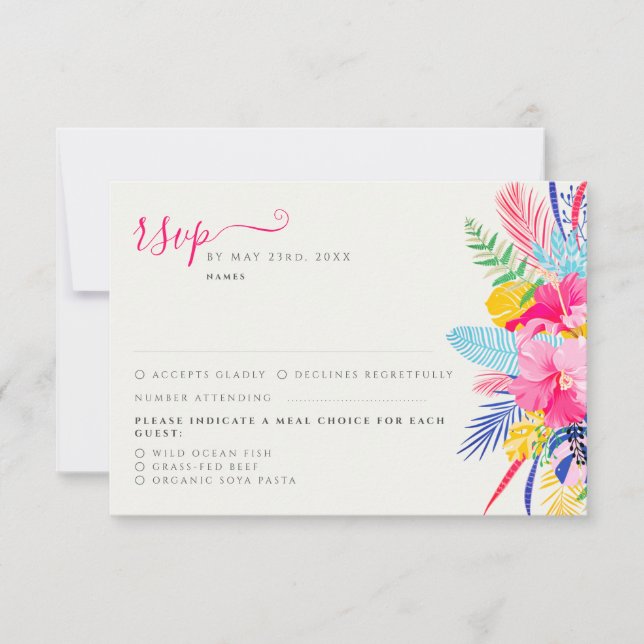 Blauer Regenwald mit blauem Rosa bei Evergreen Wed RSVP Karte (Vorderseite)