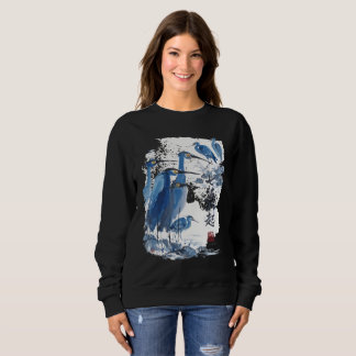 Blauer Reiher Japanische Tuschwaschung Vogel Natur Sweatshirt