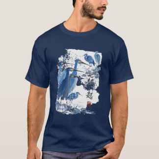 Blauer Reiher Japanische Tuschwaschung Vogel Natur T-Shirt