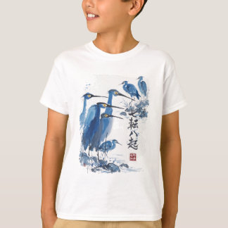 Blauer Reiher Japanische Tuschwaschung Vogel Natur T-Shirt