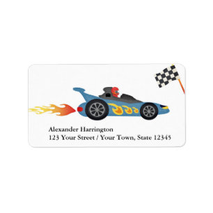 Blauer Rennwagen Adressaufkleber