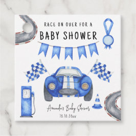 Blauer Rennwagen Babydusche Geschenkanhänger