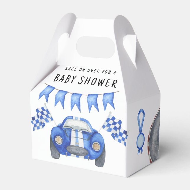 Blauer Rennwagen Babydusche Geschenkschachtel (Vorderseite)