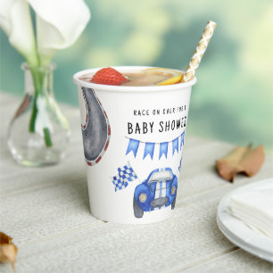 Blauer Rennwagen Babydusche Pappbecher