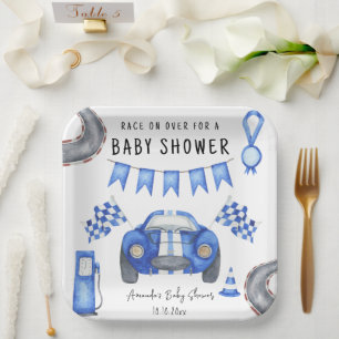 Blauer Rennwagen Babydusche Pappteller
