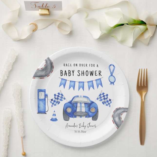 Blauer Rennwagen Babydusche Pappteller (Hochzeit)