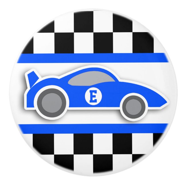 Blauer Rennwagenmonogrammflaggen-Grafiktürknauf Keramikknauf (Vorderseite)