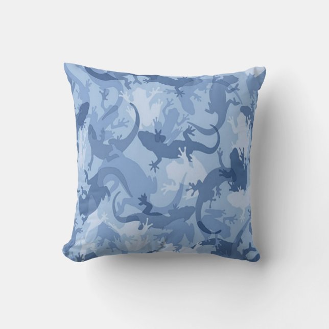Blauer Reptil Kamouflage Reversible Pillow Kissen (Vorderseite)