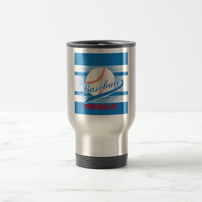 Blauer Retro Baseball-Stil Reisebecher (Mittel)