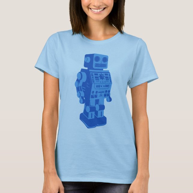 Blauer Retro Roboter T-Shirt (Vorderseite)