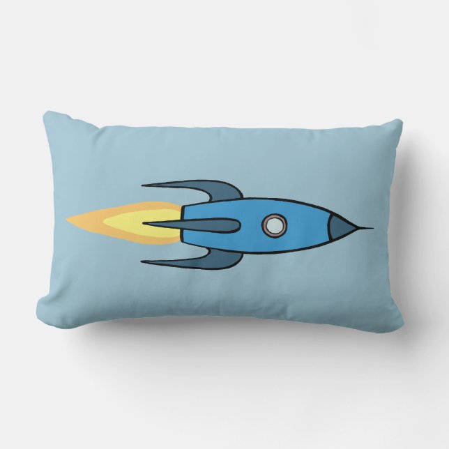 Blauer Retro Rocketship niedlicher Cartoon-Entwurf Lendenkissen (Vorderseite)