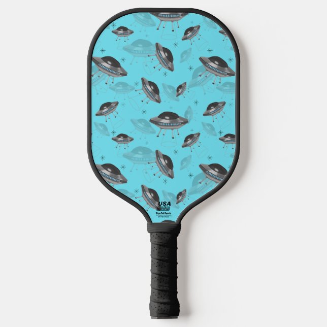 Blauer Retro UFO Pickleball Paddle (Vorderseite)