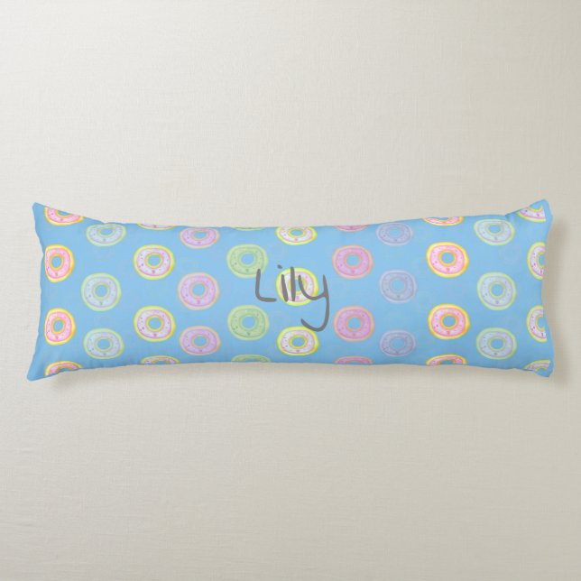 Blauer reversibler Individuelle Name Donut Kissen (Vorderseite)