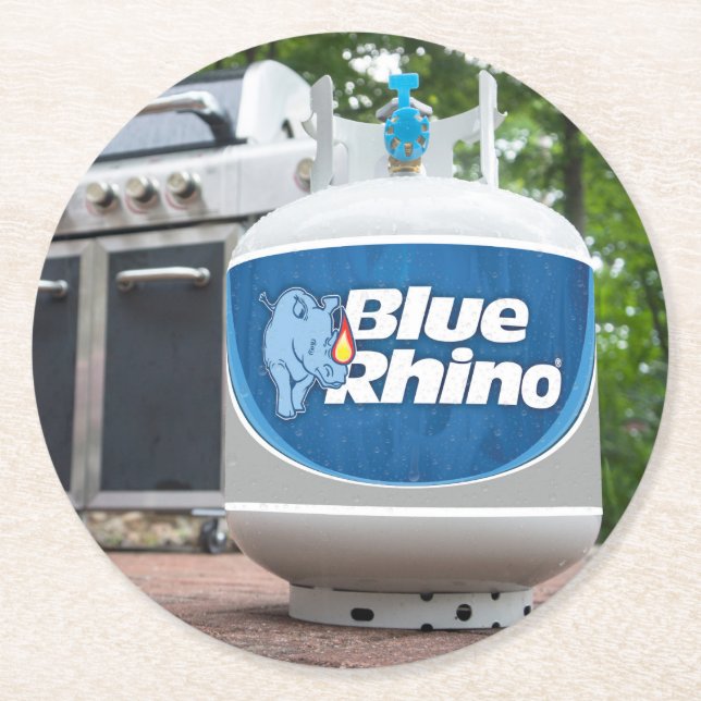 Blauer Rhino Runder Pappuntersetzer (Vorderseite)