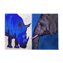 Blauer Rhinozeros- und Elefant-Feng-Shui-Teppichma
