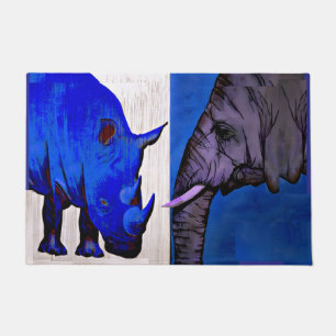 Blauer Rhinozeros- und Elefant-Feng-Shui-Teppichma Fußmatte
