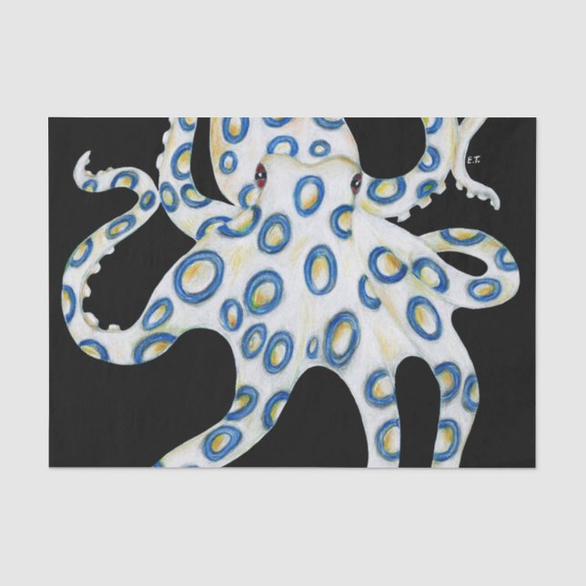 Blauer Ring Octopus Schwarze Tentakeln Seidenpapier (Vorderseite)