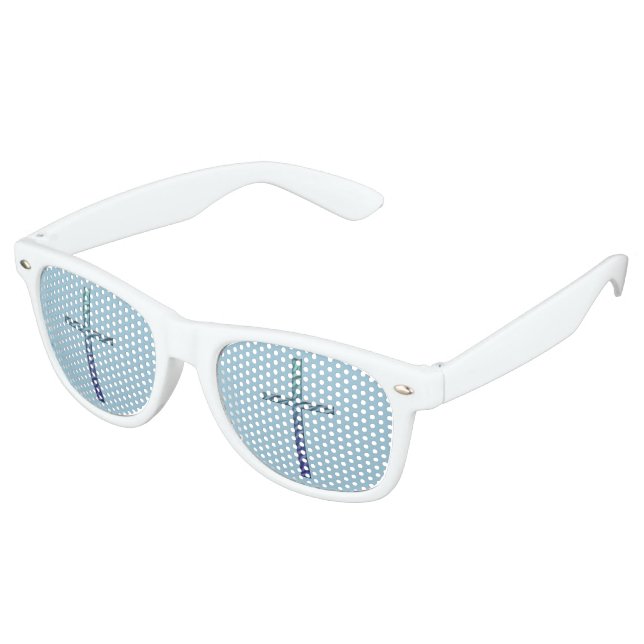Blauer Rippled Cross-Religious Sonnenbrille (Schrägansicht)