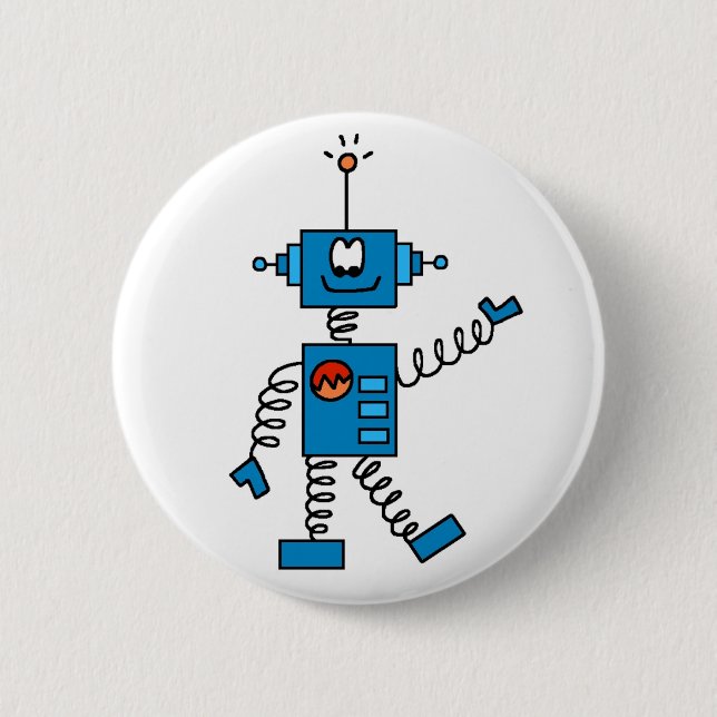 Blauer Roboter Button (Vorderseite)