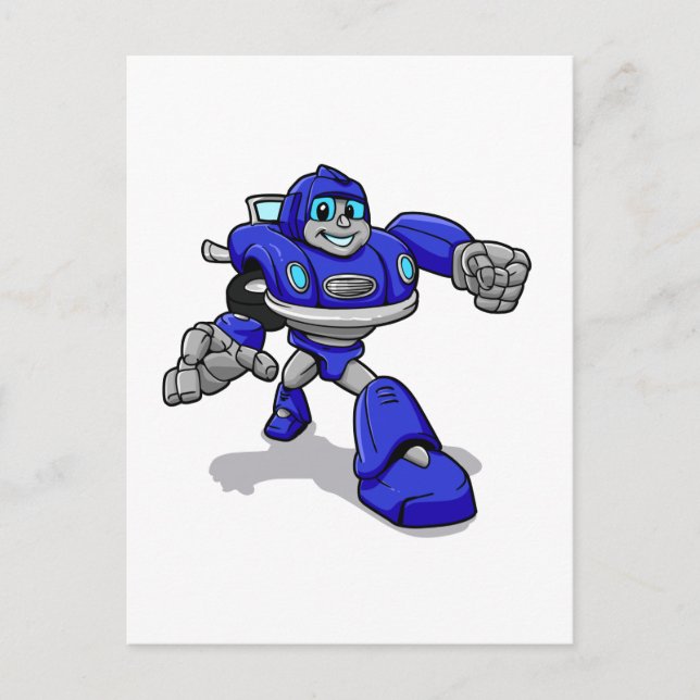 Blauer Roboter für Kinder - Hintergrundfarbe auswä Postkarte (Vorderseite)