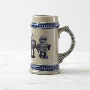 blauer Roboter Stein Bierglas