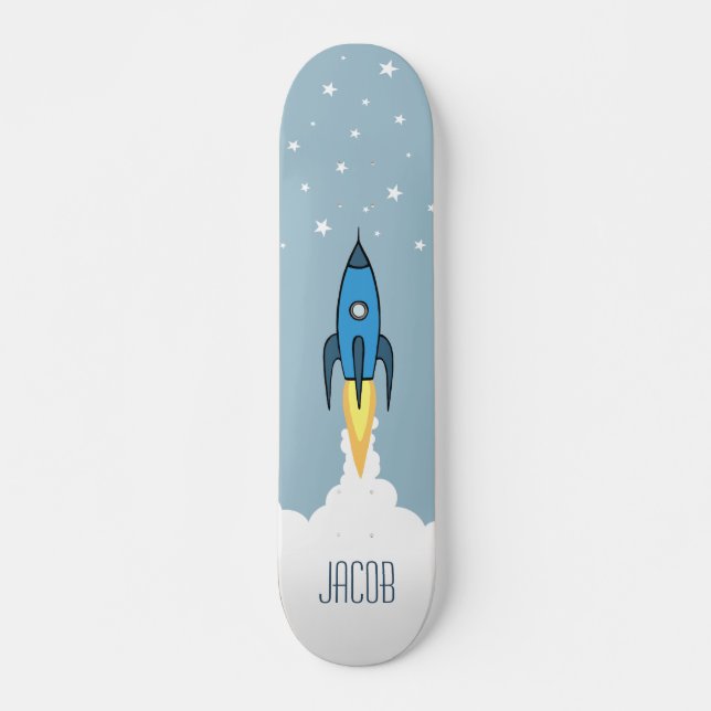 Blauer Rocket-Schiffs-Weltraum-personalisierter Skateboard (Vorne)