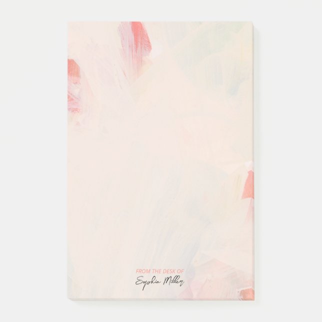 Blauer Rosa Abstrakte Kunst Personalisierter Name Post-it Klebezettel (Vorderseite)