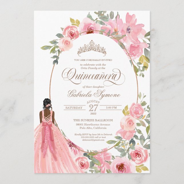 Blauer Rosa Aquarellfarben Quinceanera Einladung (Vorderseite)